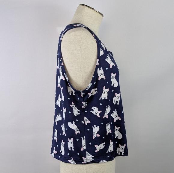 Pillow Talk Frenchies Hearts Print PJ Set Tank Top Crop Pants Navy White L NWT - Picture 6 of 11